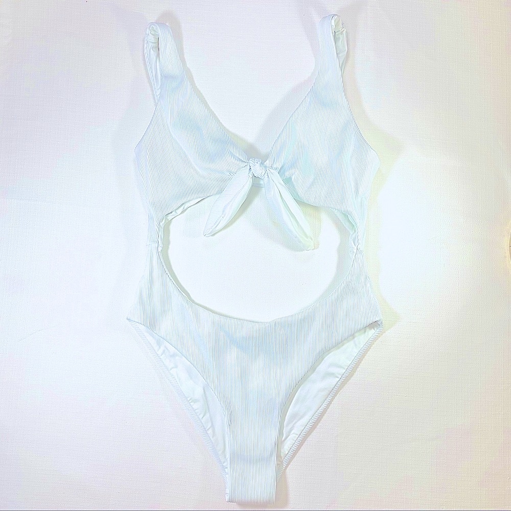 All White Front Tie Cut Out Large One Piece